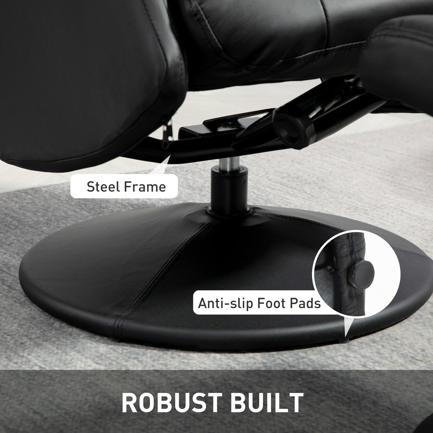 Swivel Recliner Chair with Footstool and Adjustable Back, Black
