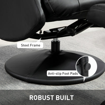Swivel Recliner Chair with Footstool and Adjustable Back, Black