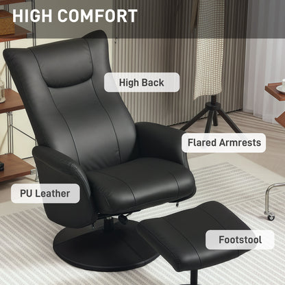 Swivel Recliner Chair with Footstool and Adjustable Back, Black
