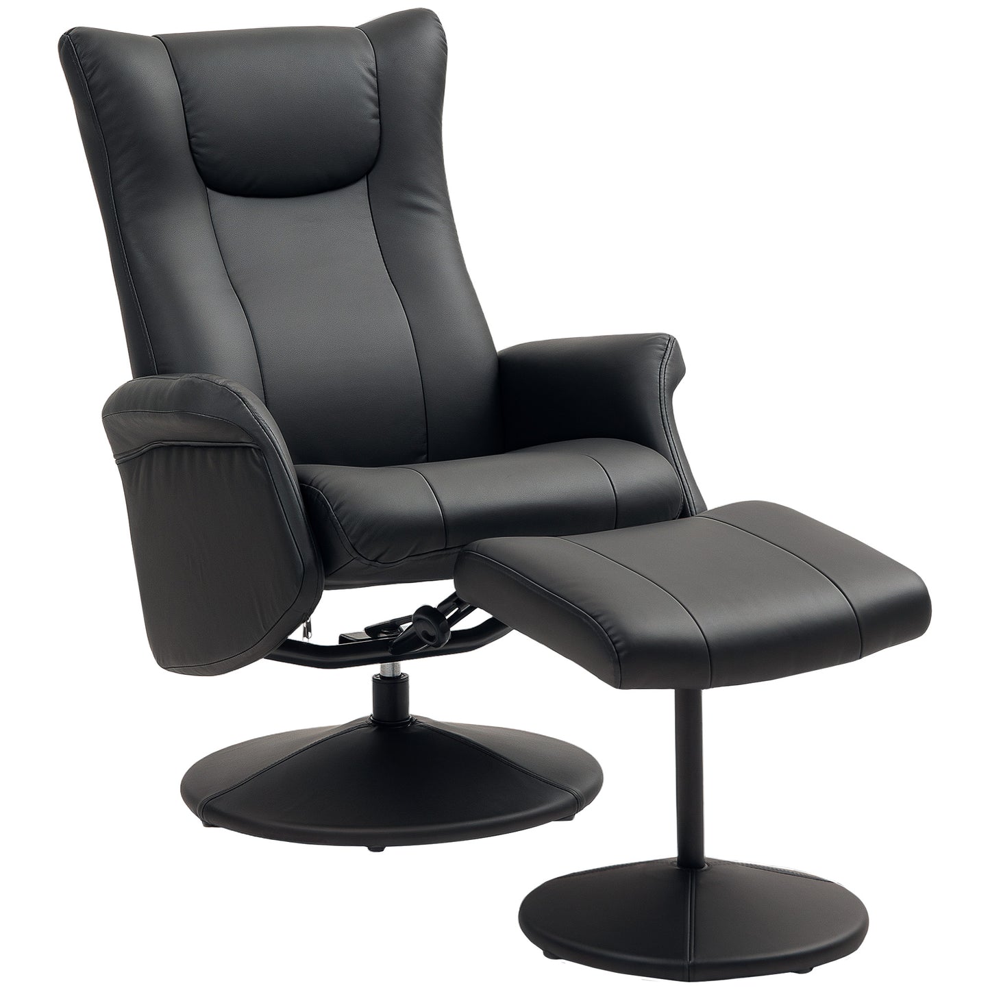 Swivel Recliner Chair with Footstool and Adjustable Back, Black