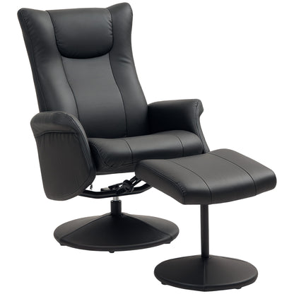 Swivel Recliner Chair with Footstool and Adjustable Back, Black
