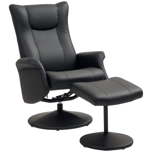 Swivel Recliner Chair with Footstool and Adjustable Back, Black