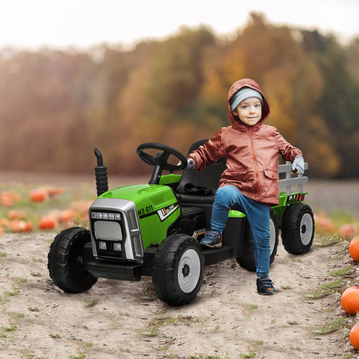 Ride On Tractor with Detachable Trailer, Remote Control, Music - Green