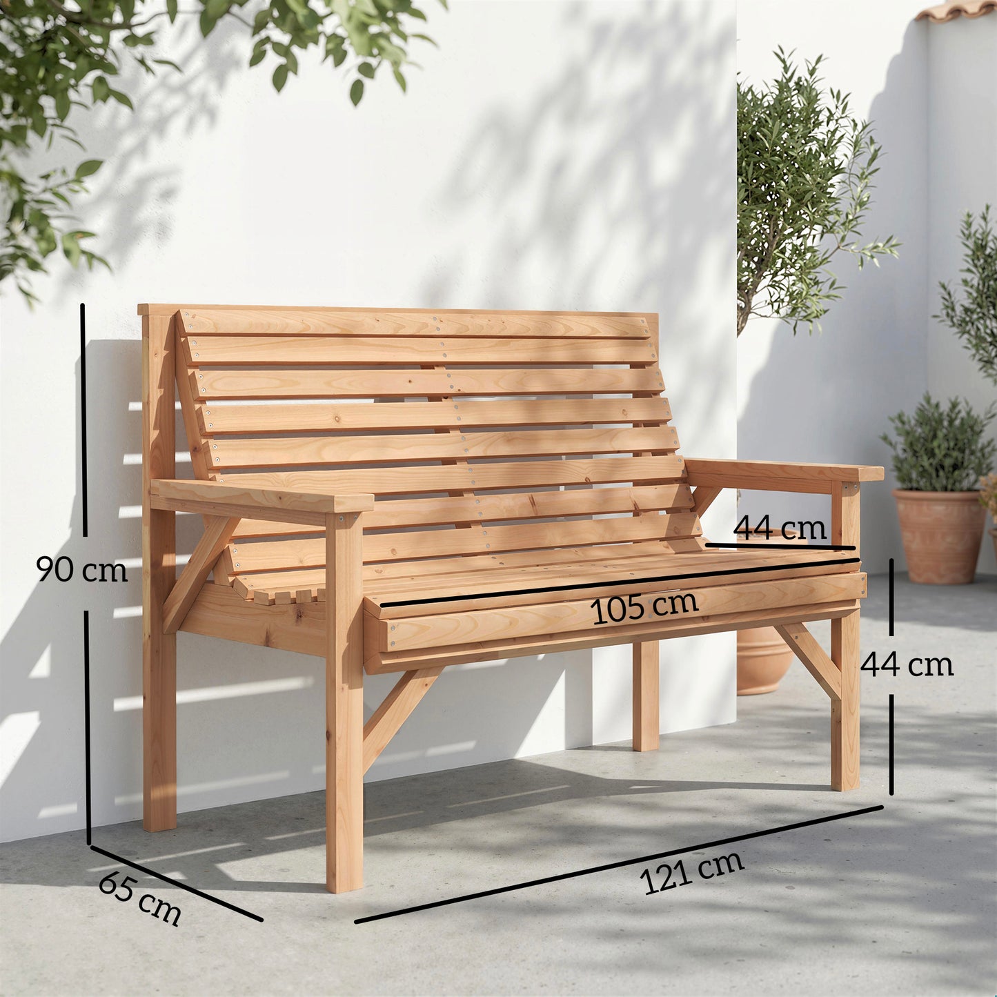 Wooden Garden Bench 2 Seater, Patio Bench for Indoor Outdoor