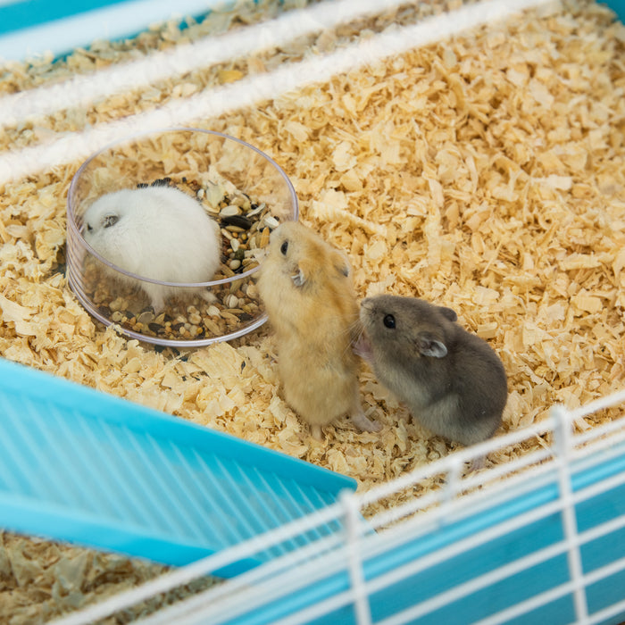 5 Tier Hamster Cage, Gerbil Cage with Tube, Water Bottle, Exercise Wheel, Food Dish, 59L x 36W x 69H cm - Light Blue