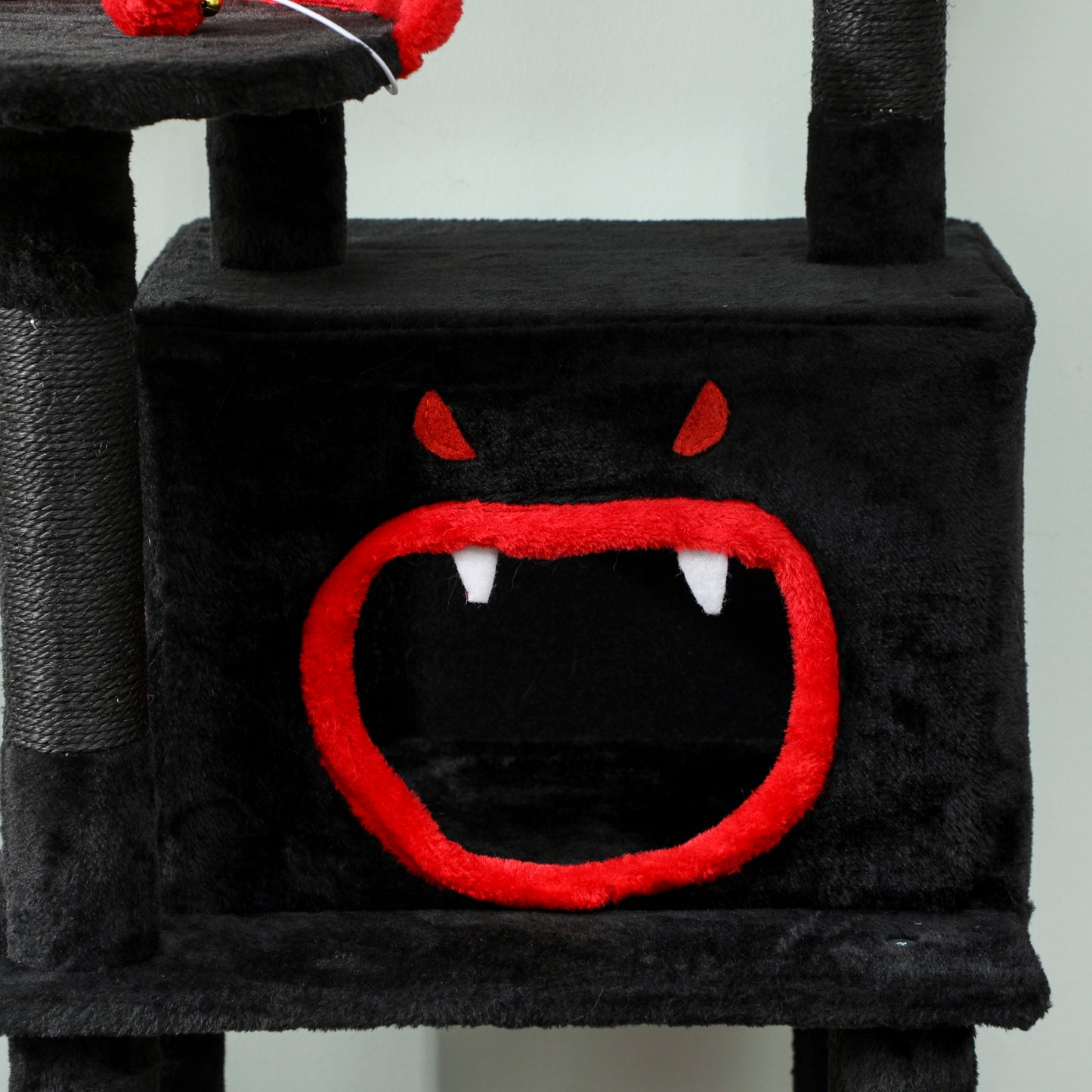 Gothic Cat Tree, 152 cm Multi-Level Cat Tower for Indoor Large Kittens with 1 Coffin Bed, 1 Hammock, 1 Condo, 2 Perches, Sisal Scratching Posts, 1 Scratching Ramp, Toy Ball, Black, Halloween