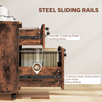 Roll File Cabinet with Drawer, Organiser Letter Size, Rustic Brown