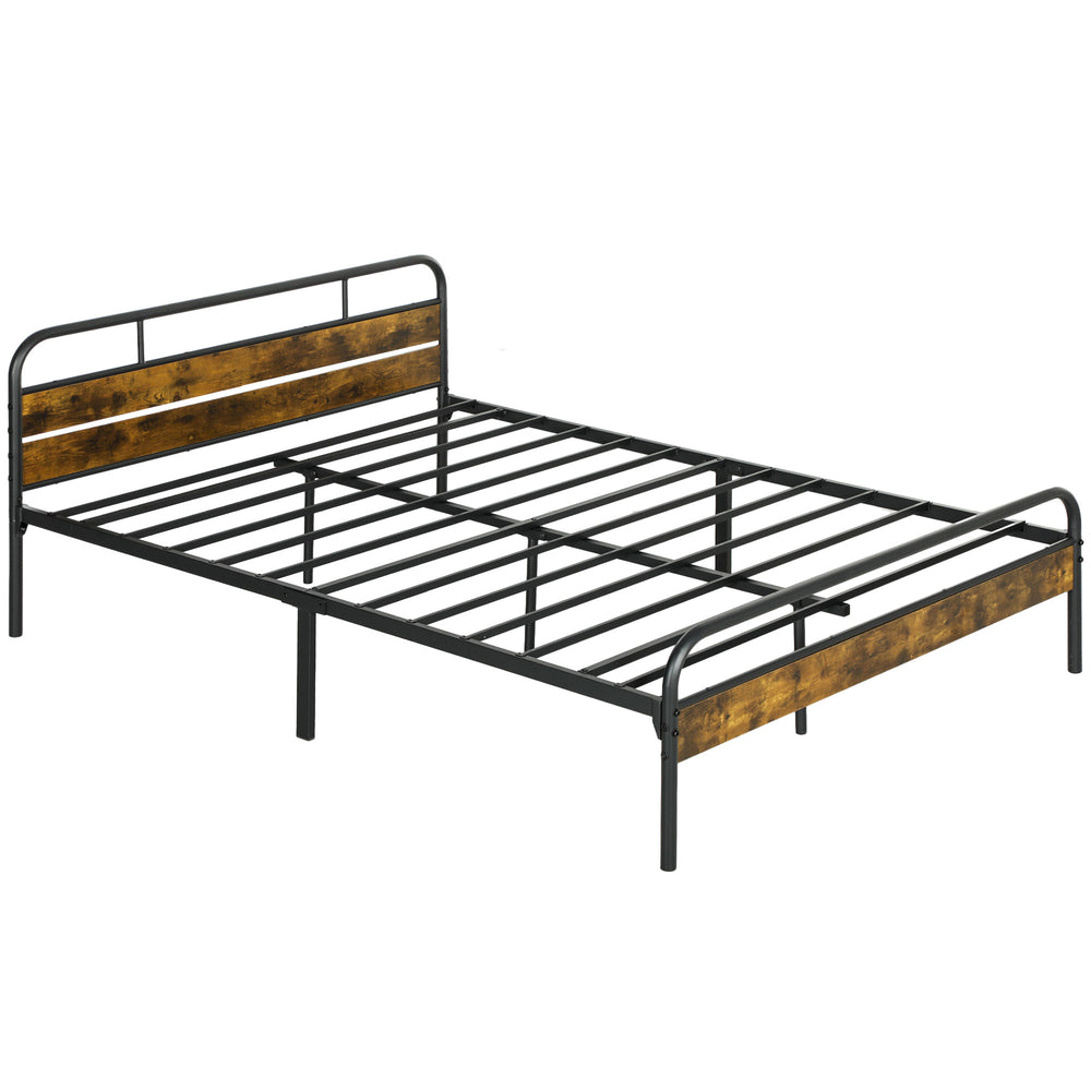 King Bed Frame with Headboard, No Box Spring Needed, Rustic Brown