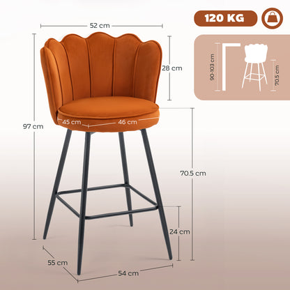 Set of 2 Barstools with Petal Backrest for Kitchen Island Orange