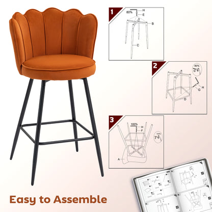 Set of 2 Barstools with Petal Backrest for Kitchen Island Orange