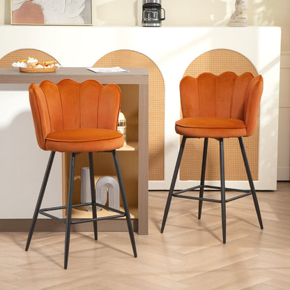 Set of 2 Barstools with Petal Backrest for Kitchen Island Orange