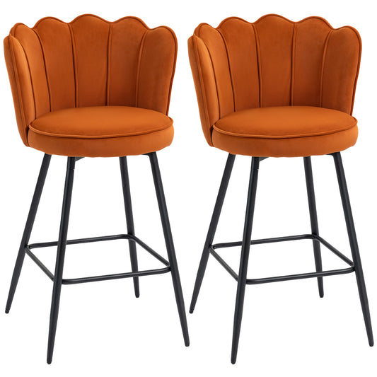 Set of 2 Barstools with Petal Backrest for Kitchen Island Orange