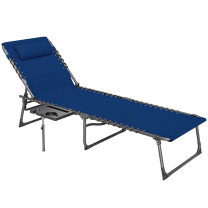 Folding Sun Lounger with 5-Level Reclining Back, Side Table, Blue