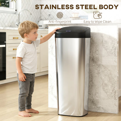 50L Sensor Bin, Stainless Steel Slim Kitchen Bin, Fingerprint-Proof