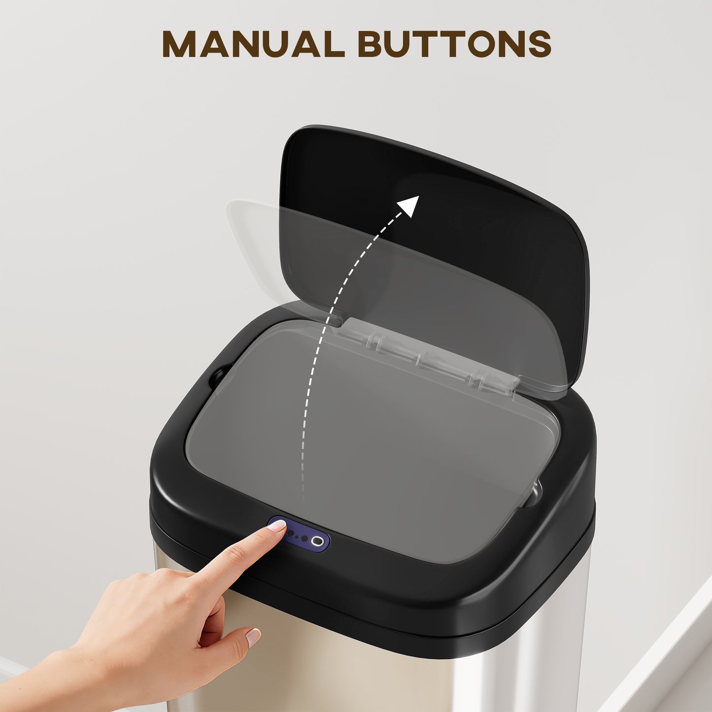 50L Sensor Bin, Stainless Steel Slim Kitchen Bin, Fingerprint-Proof