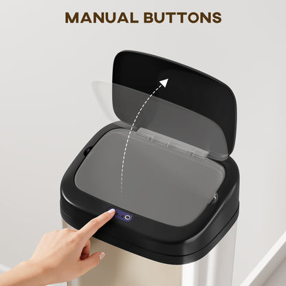 50L Sensor Bin, Stainless Steel Slim Kitchen Bin, Fingerprint-Proof
