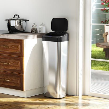 50L Sensor Bin, Stainless Steel Slim Kitchen Bin, Fingerprint-Proof