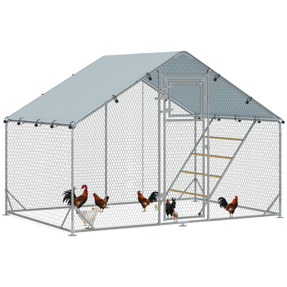 Walk in Chicken Run w/ Cover, Hanging Feeder, Perch, for 6-8 Poultry