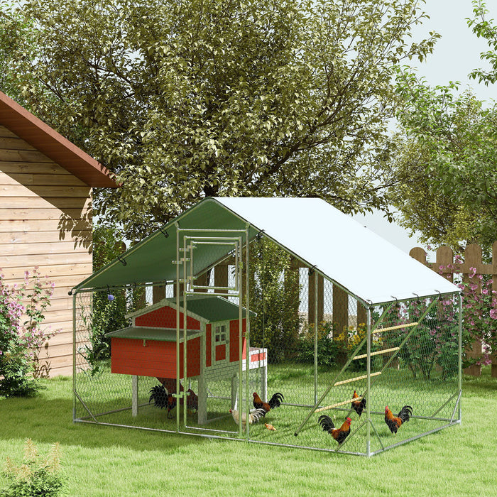 Walk in Chicken Run w/ Cover, Hanging Feeder, Perch, for 6-8 Poultry