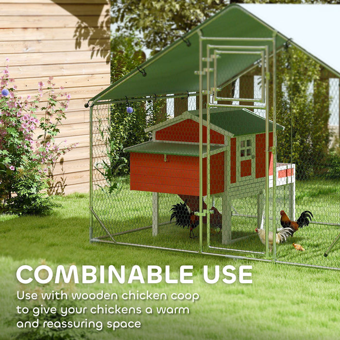 Walk in Chicken Run w/ Cover, Hanging Feeder, Perch, for 6-8 Poultry