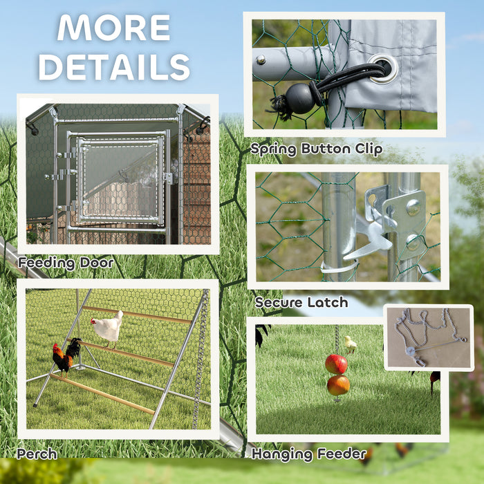 Walk in Chicken Run w/ Cover, Hanging Feeder, Perch, for 6-8 Poultry