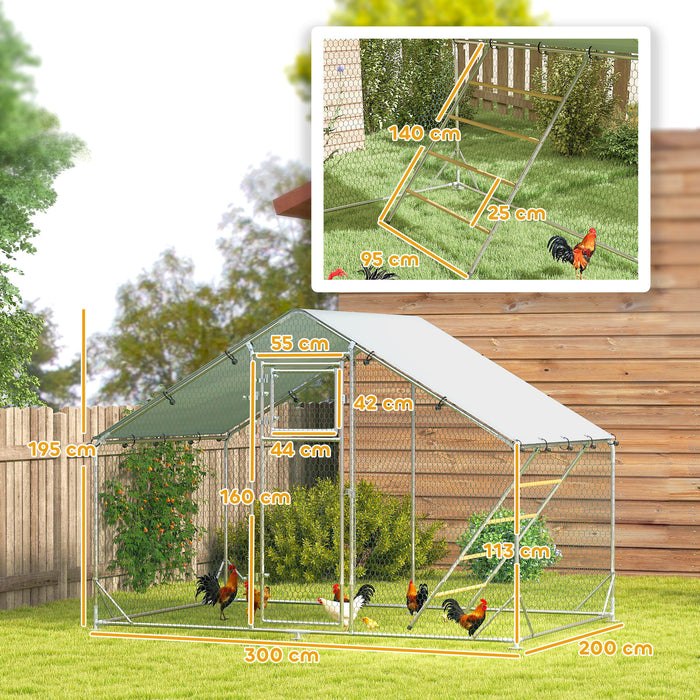 Walk in Chicken Run w/ Cover, Hanging Feeder, Perch, for 6-8 Poultry