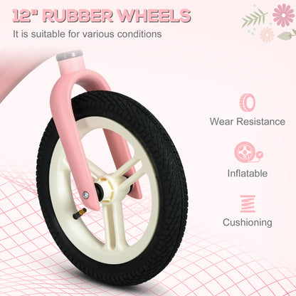 AIYAPLAY 12" Kids Balance Bike, Lightweight Training Bike for Children No Pedal with Adjustable Seat, Rubber Wheels - Pink