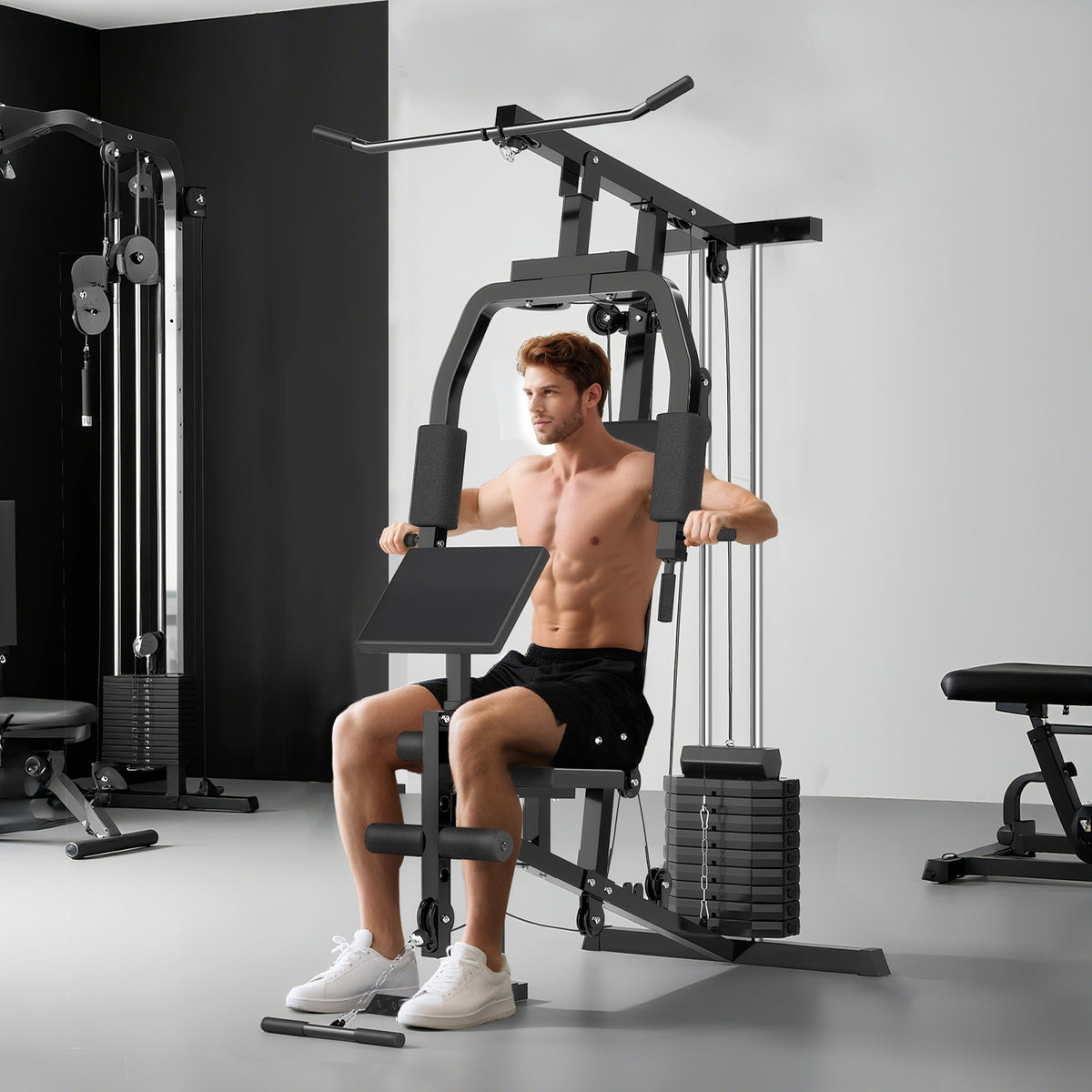 Multi Gym with 45kg Weight Stack, Chest Press and Leg Developer - Black