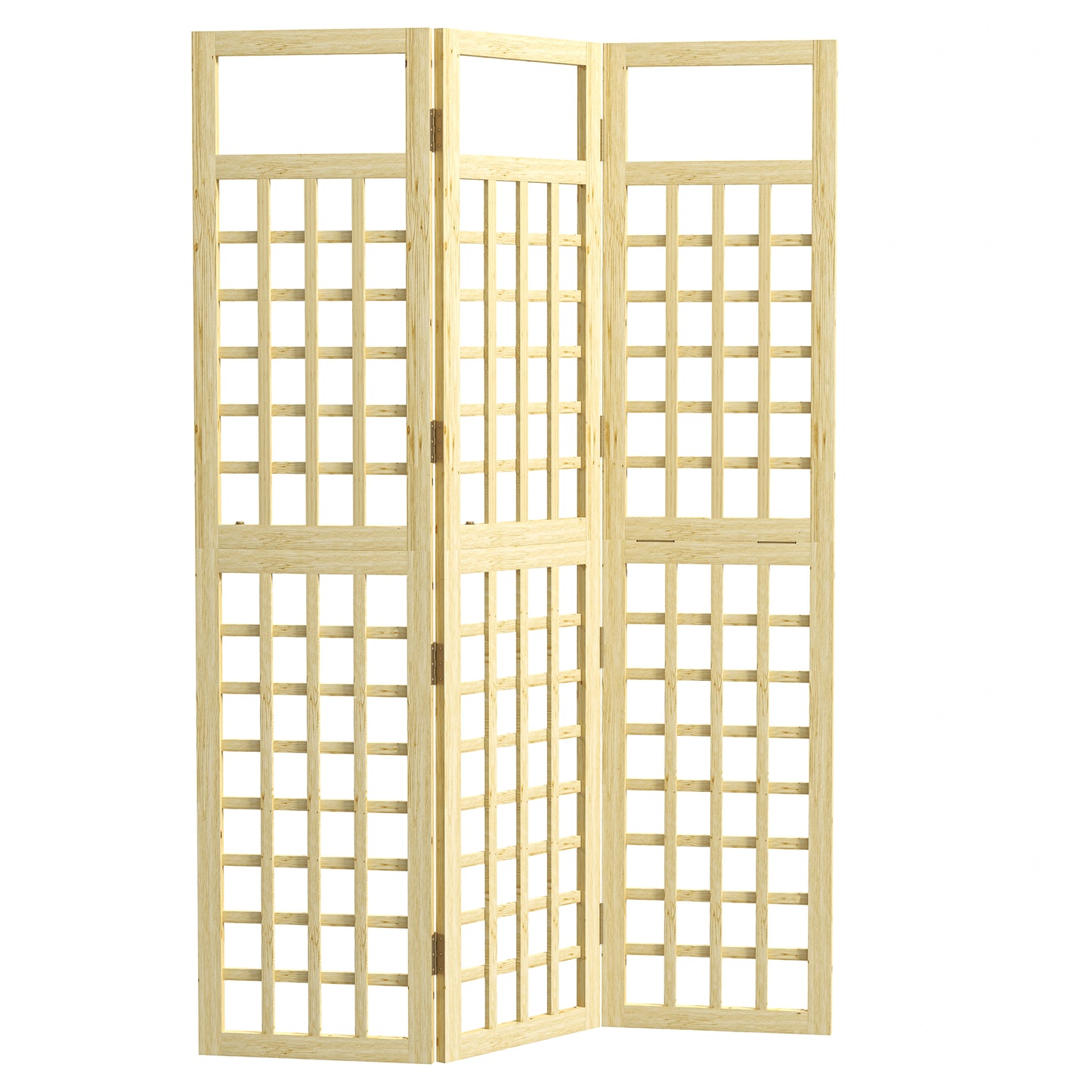 3-Panel Wooden Garden Privacy Screen, Natural Wood Finish