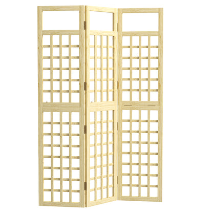 3-Panel Wooden Garden Privacy Screen, Natural Wood Finish