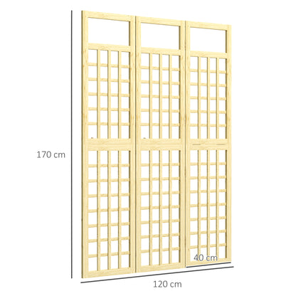 3-Panel Wooden Garden Privacy Screen, Natural Wood Finish