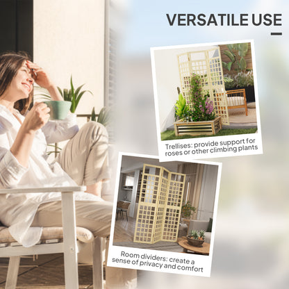 3-Panel Wooden Garden Privacy Screen, Natural Wood Finish