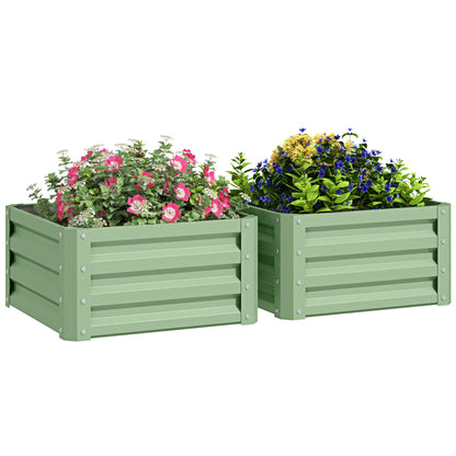Set of 2 Raised Garden Bed, Outdoor Planter Box with Galvanised Steel Frame for Growing Vegetables, Flowers and Herbs, 60 x 60 x 30.5 cm, Light Green