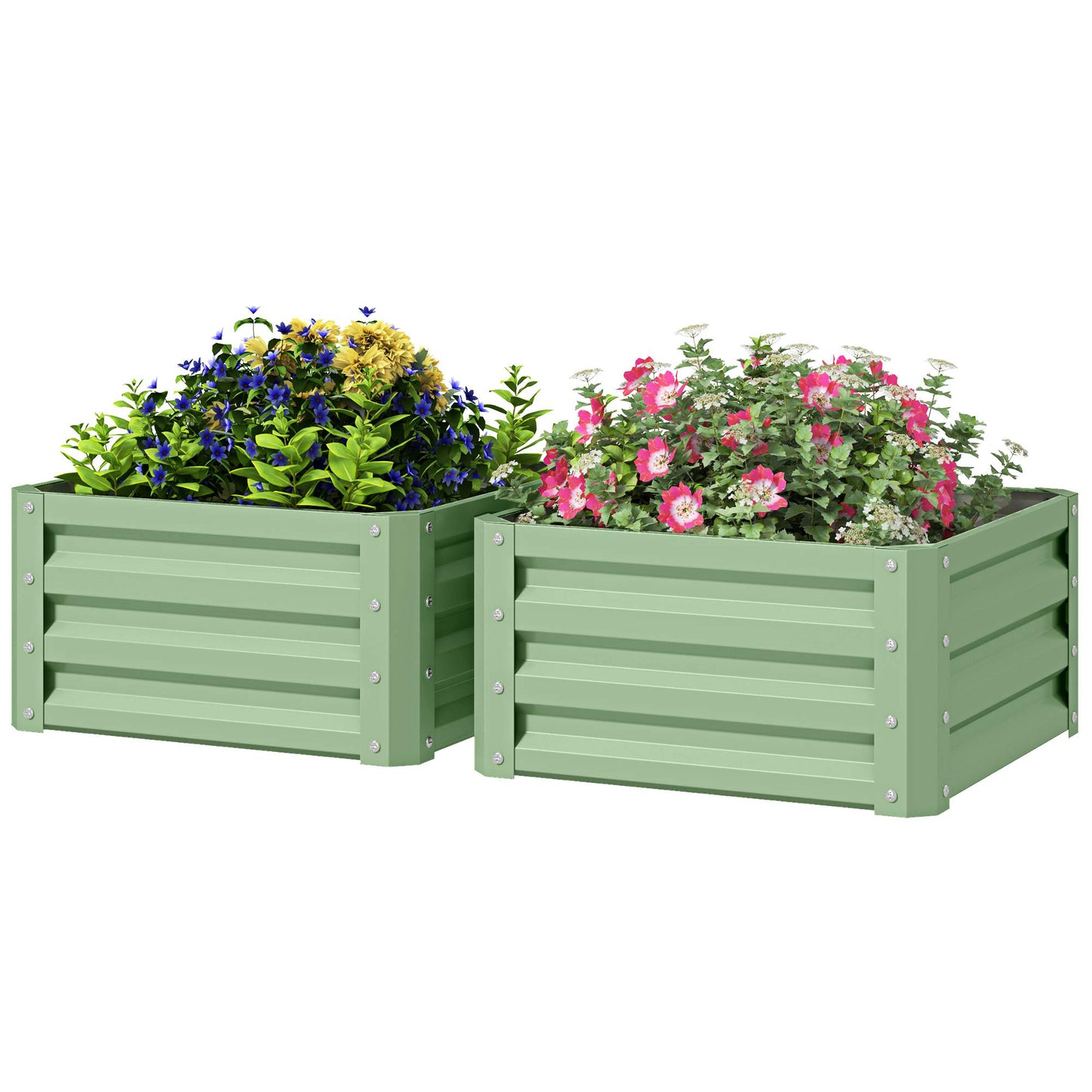 Set of 2 Raised Garden Bed, Outdoor Planter Box with Galvanised Steel Frame for Growing Vegetables, Flowers and Herbs, 60 x 60 x 30.5 cm, Light Green