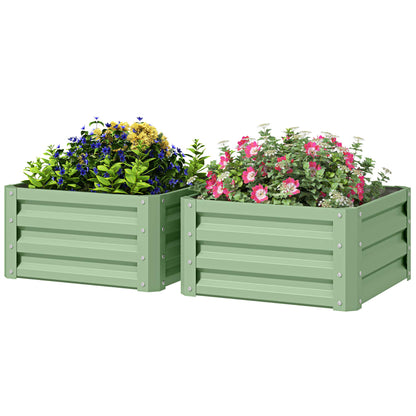 Set of 2 Raised Garden Bed, Outdoor Planter Box with Galvanised Steel Frame for Growing Vegetables, Flowers and Herbs, 60 x 60 x 30.5 cm, Light Green