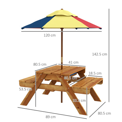 Kids Picnic Table Set, 3 in 1 Sand Pit Activity Table, Kids Garden Furniture w/ Removable Parasol, for 3-6 Years