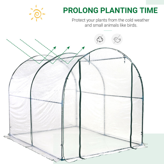 Walk-in Polytunnel Greenhouse with Roll-up Door Transparent Tunnel Greenhouse with Steel Frame and PVC Cover, 2.5 x 2m