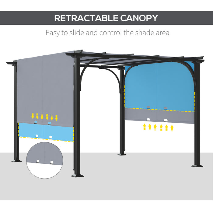 3 x 3(m) Garden Pergola, Outdoor Retractable Pergola Gazebo with Adjustable Canopy, Sun Shade Patio Canopy Shelter, Grey