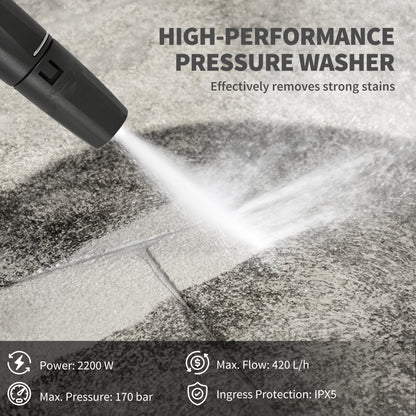 2200W Power Washer 170 Bar Pressure with Adjustable Nozzle