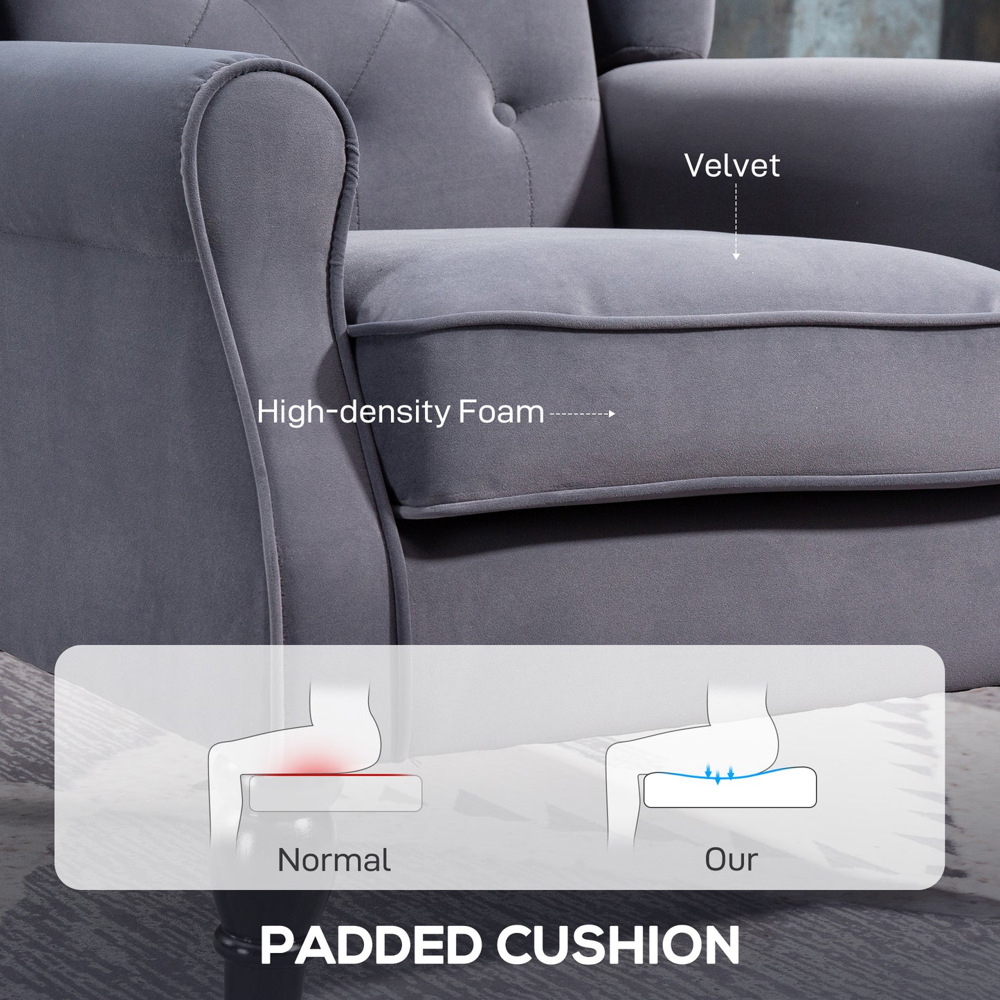 Accent Armchair Home Furniture Retro Tufted Club Fabric Charcoal Grey