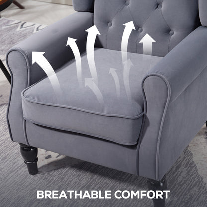 Accent Armchair Home Furniture Retro Tufted Club Fabric Charcoal Grey