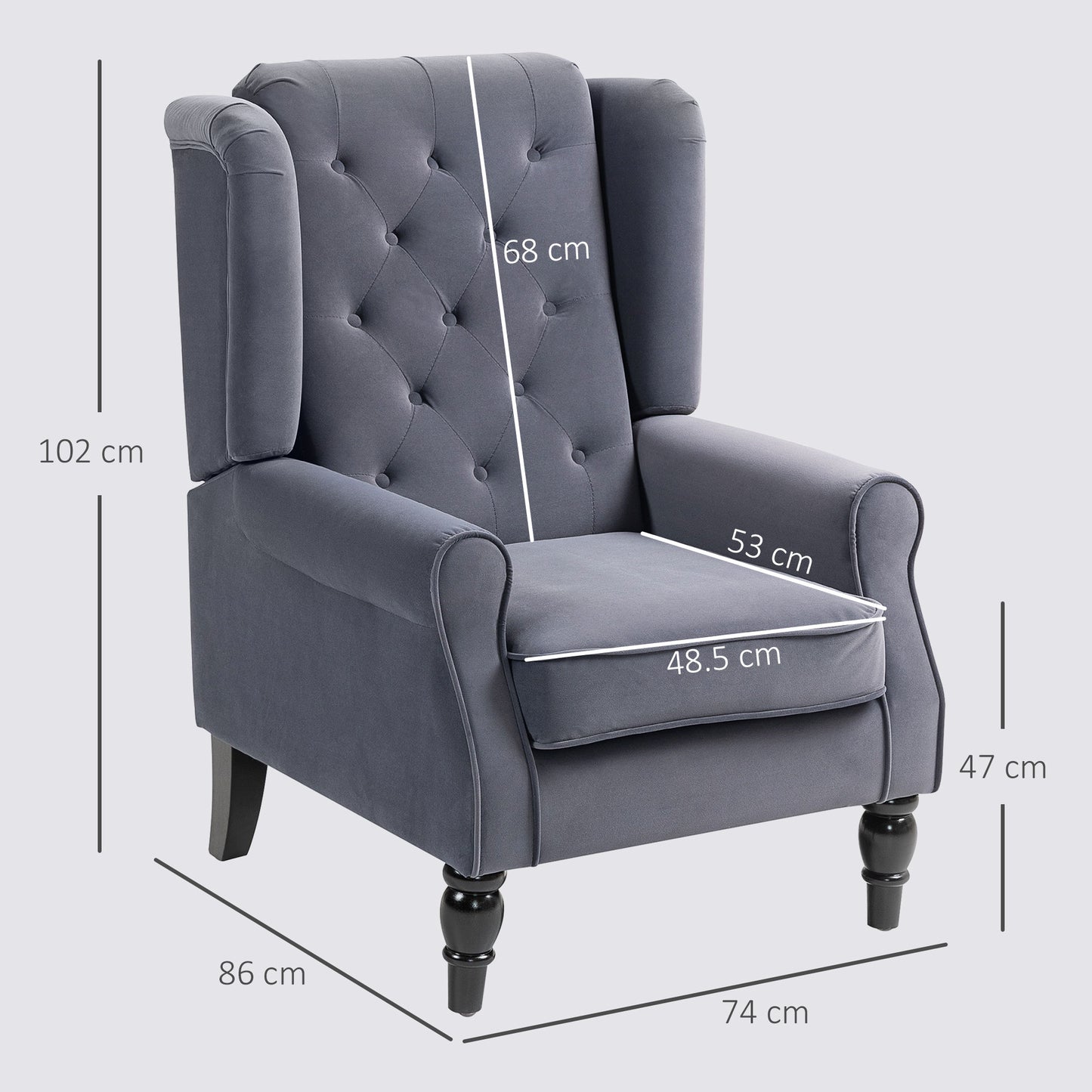Accent Armchair Home Furniture Retro Tufted Club Fabric Charcoal Grey