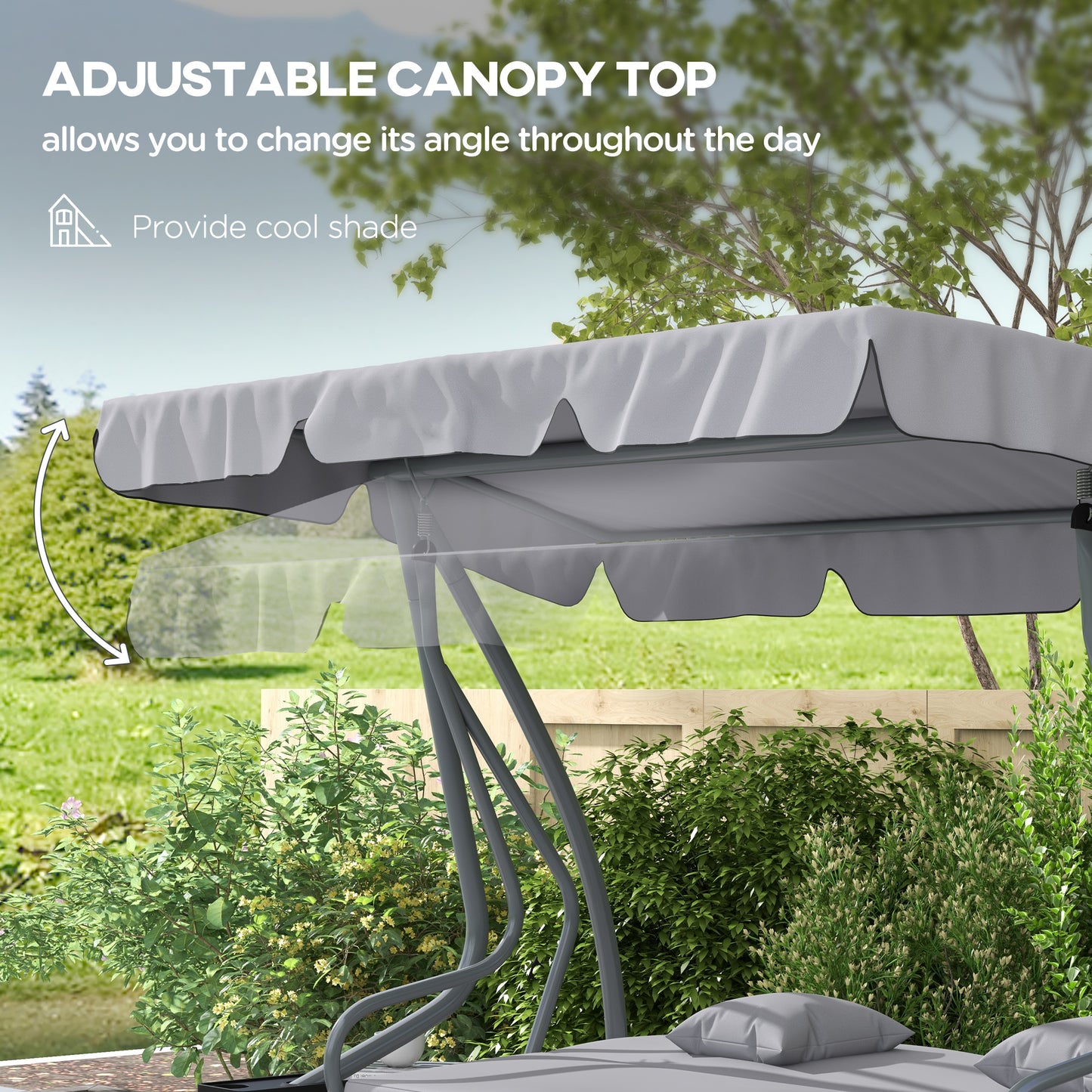 2-in-1 Garden Swing Chair for 3 Person w/ Adjustable Canopy, Grey
