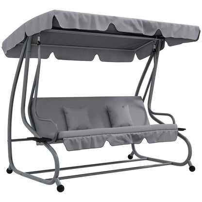 2-in-1 Garden Swing Chair for 3 Person w/ Adjustable Canopy, Grey