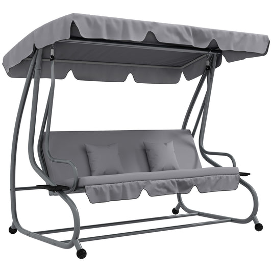 2-in-1 Garden Swing Chair for 3 Person w/ Adjustable Canopy, Grey