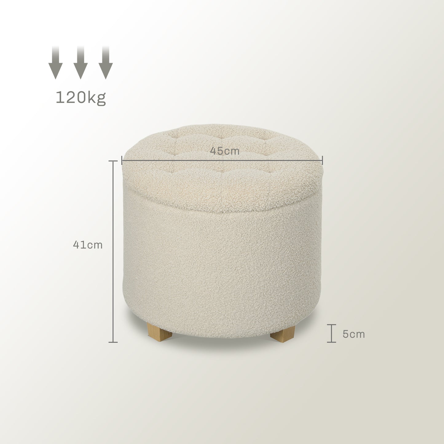 45cm Round Ottoman with Storage, Lid, Cashmere Footstool, Cream White