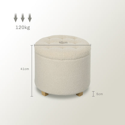 45cm Round Ottoman with Storage, Lid, Cashmere Footstool, Cream White