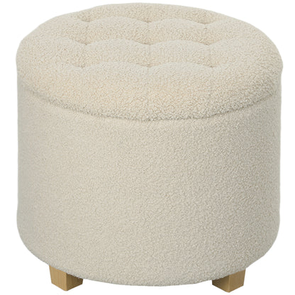 45cm Round Ottoman with Storage, Lid, Cashmere Footstool, Cream White