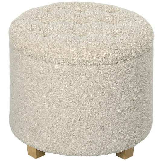 45cm Round Ottoman with Storage, Lid, Cashmere Footstool, Cream White