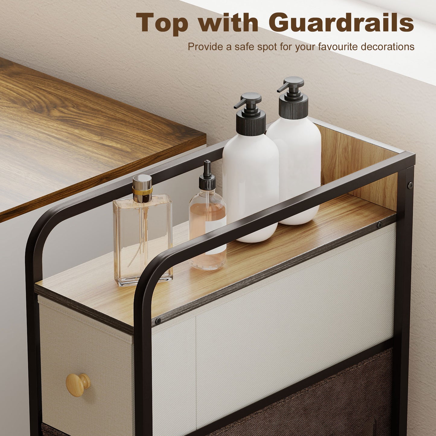 4-Drawer Storage Organiser Unit with Steel Frame, Mixed-Brown
